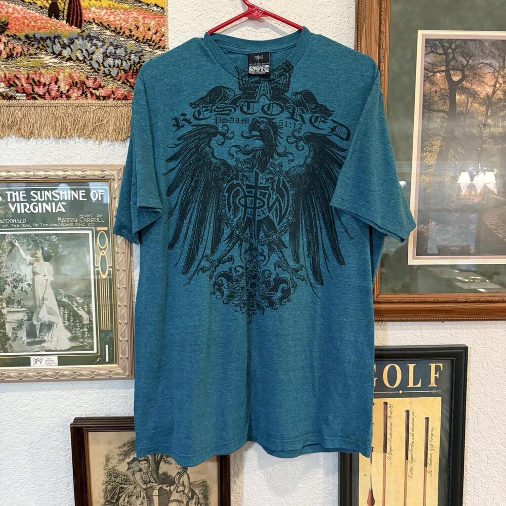NOTW Not of This World Shirt Men XL Blue Freedom Christ Jesus Tee Goth Bible